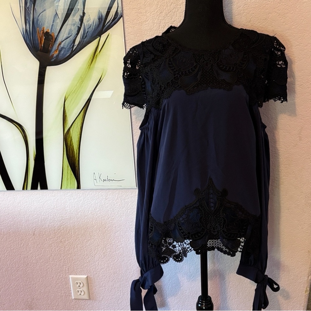 Jonathan Simkhai black and blue cold shoulder shirt size medium
